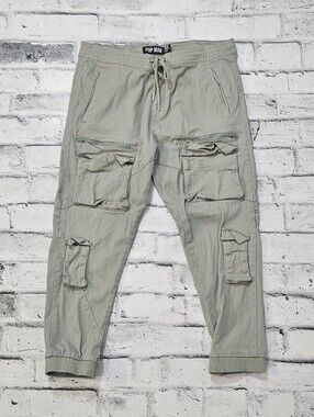 Pop Man Sage Green Cargo Jogger Pants Mens Medium Utility Streetwear Stretch